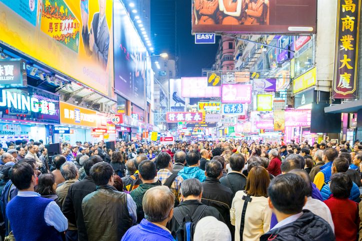 Crowded Street In Hong Kong At Night