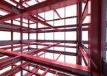 red steel framework building indoor perspective view rendering