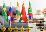 BRICS economy and policies concept : Flags of BRICS or group of five major emerging national economy i.e Brazil, Russia, India, China, South Africa. BRICS members are all leading developing countries.