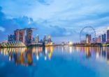 Singapore Skyline and view of Marina Bay at twilight