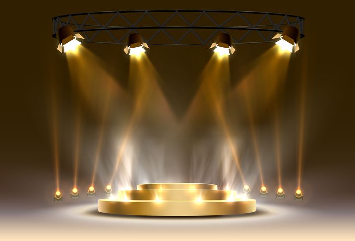 The gold podium is winner or popular on the light background.