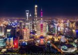 Aerial view of Shanghai city skyline at night