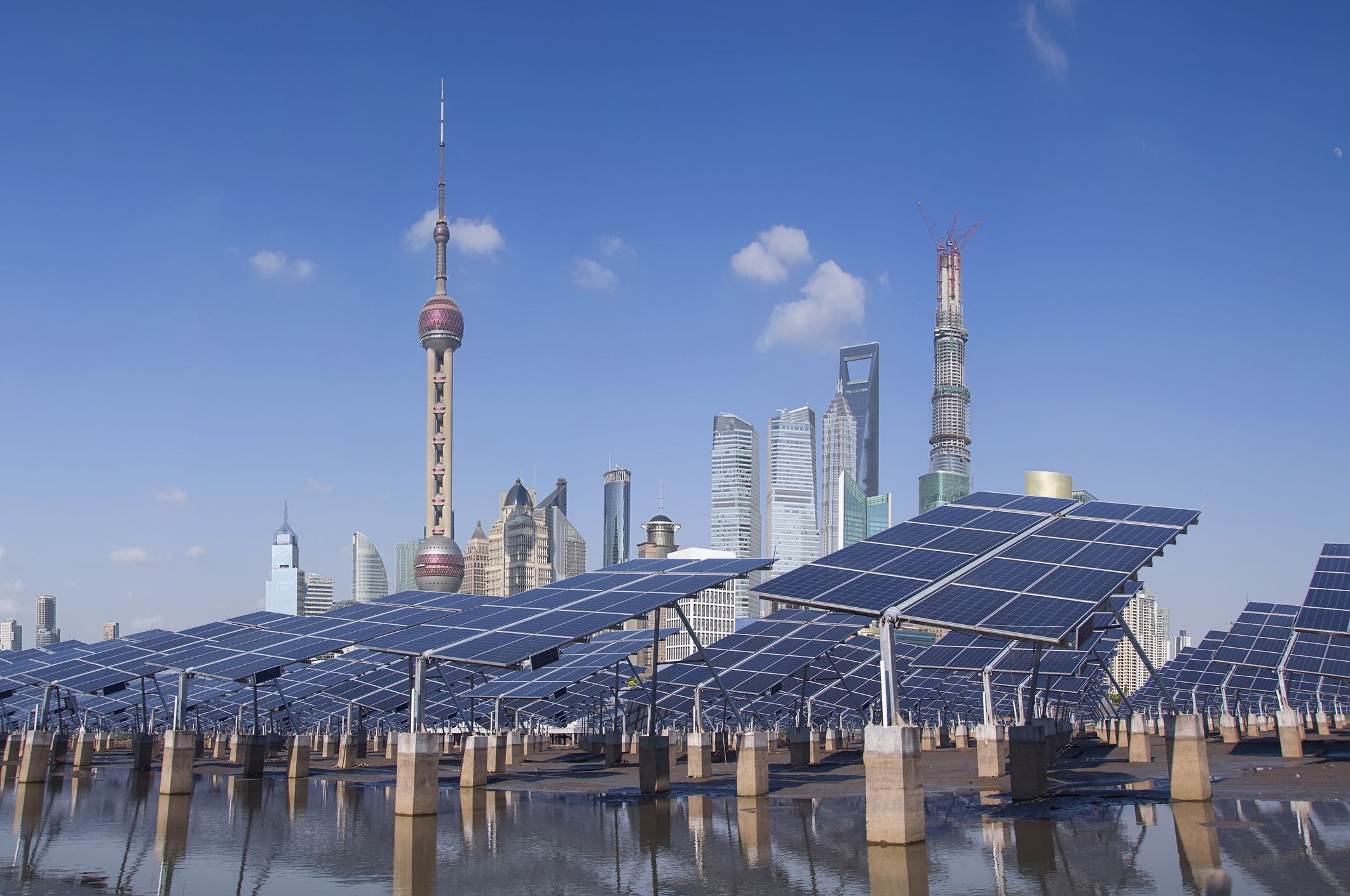 Shanghai Bund skyline landmark ,Ecological energy renewable sola