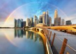 Singapore business district with rainbow