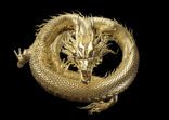Full body gold dragon in coin body pose with 3d rendering include alpha path.