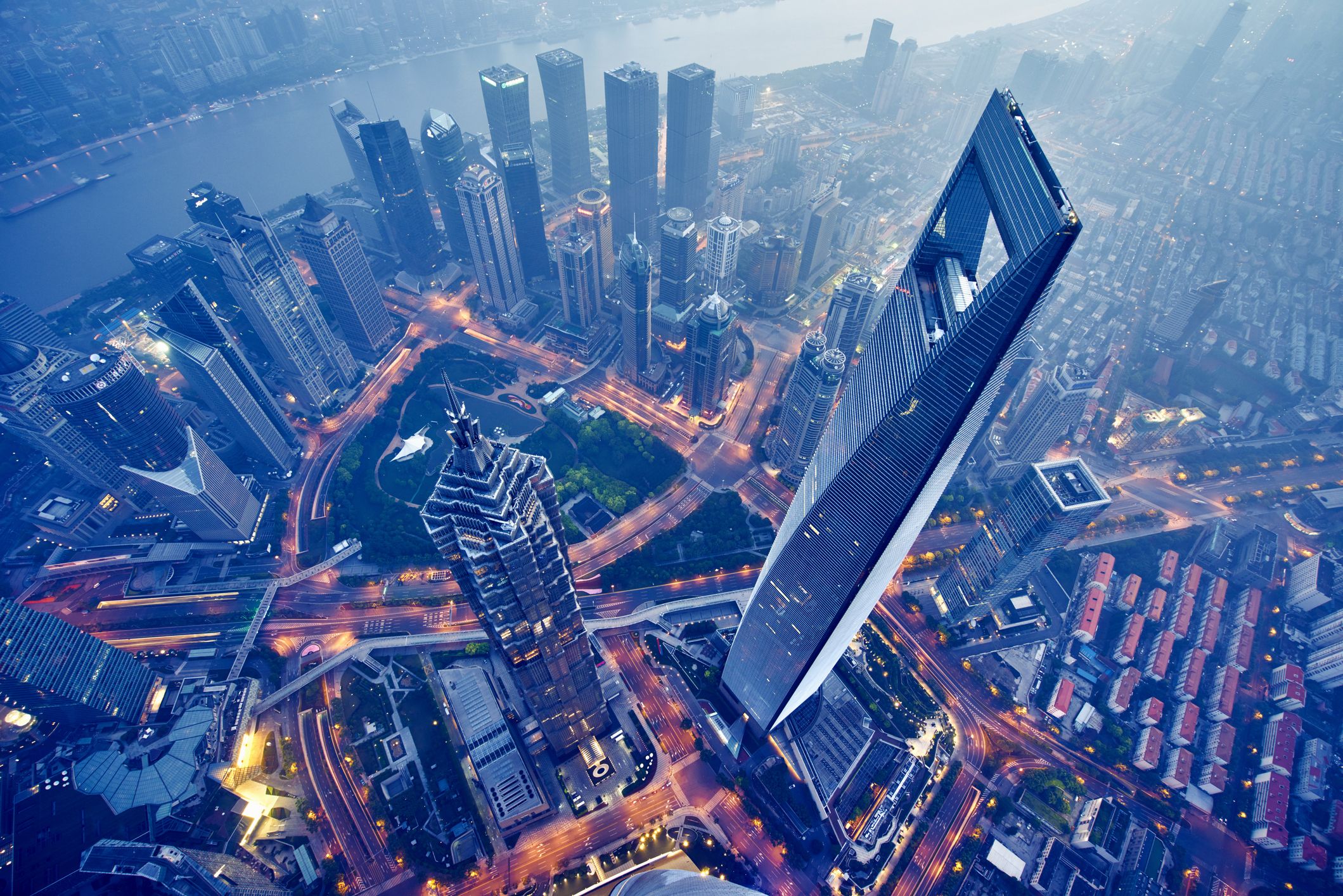 aerial view of shanghai at night