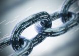 Diagonal chain, a blockchain concept, gray closeup
