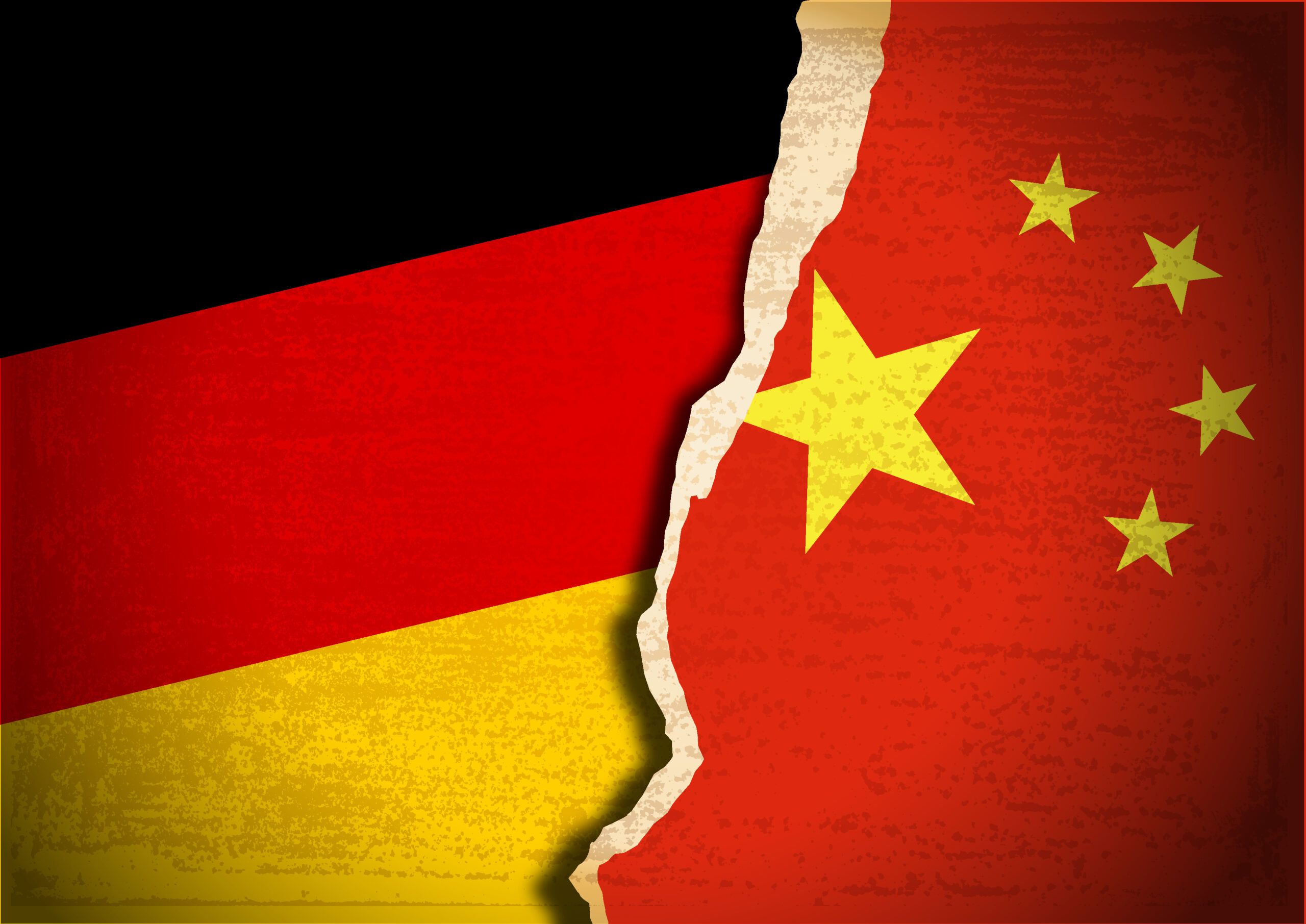 Conflict concept with Flag of Germany and China on grunge textured background