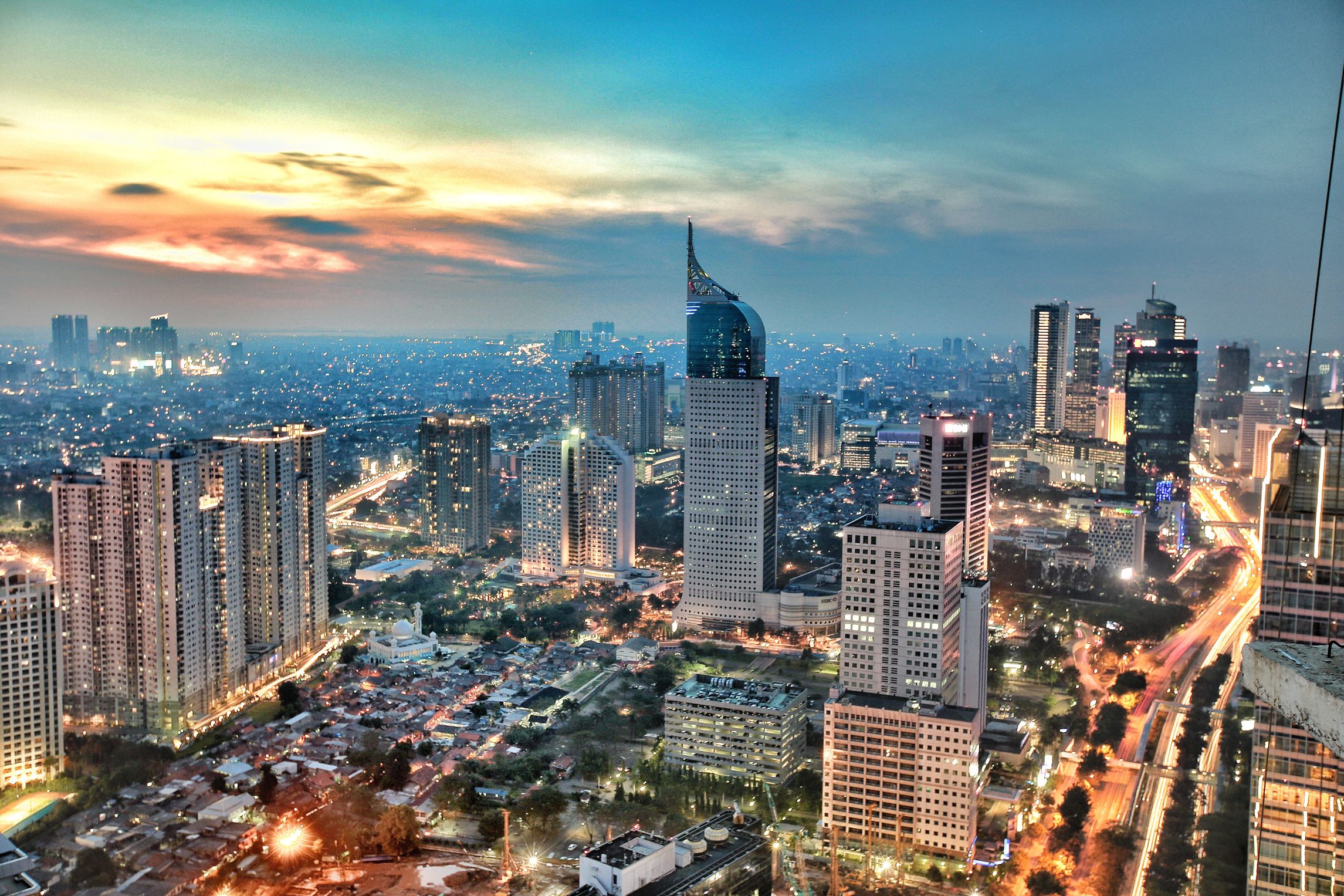 City skyline at sunset, Jakarta, Indonesia