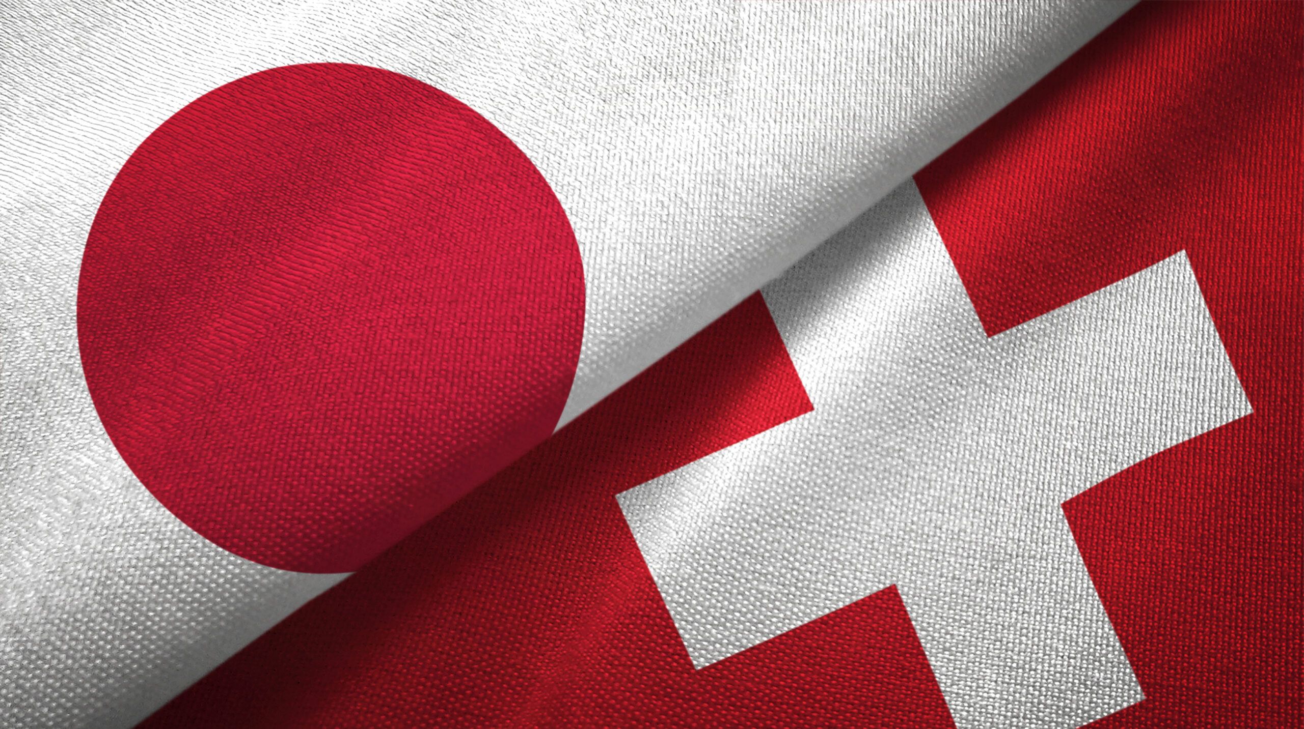 Switzerland and Japan two flags together realations textile cloth fabric texture