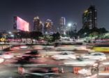 Rush hour captured with blurred motion in the heart of the business district of Jakarta in Indonesia