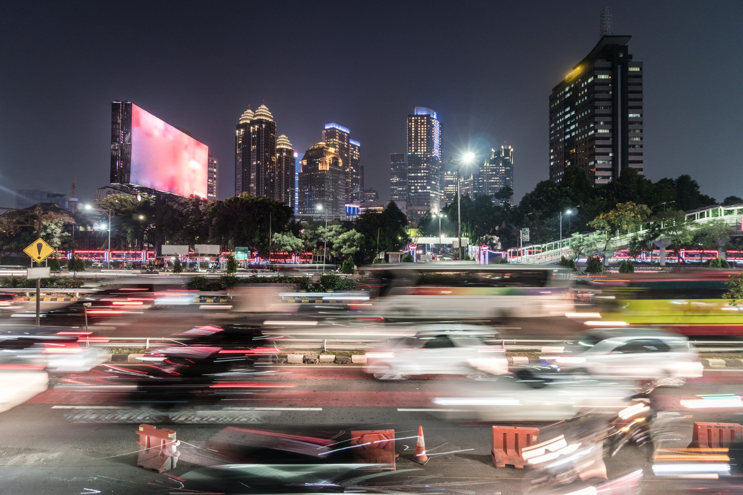 Rush hour captured with blurred motion in the heart of the business district of Jakarta in Indonesia