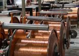 Production of copper wire, bronze cable in reels at factory