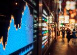 Financial stock exchange market display screen board on the street