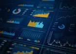 Data analytics dashboard display. Business and financial investment. HUD infographic of financial. Information reports of business strategy for investment. 3d rendering