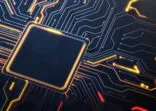 Electronics industry and Technology. Abstract circuit board background with a frame as symbol of computer chip