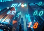Stockmarket and investment theme background with City skyscraper