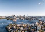 Aerial Drone View Of The Sydney Skyline With Harbour Bridge And Kirribilli Suburb.