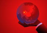 Businessman Blue Red Hand China Globe